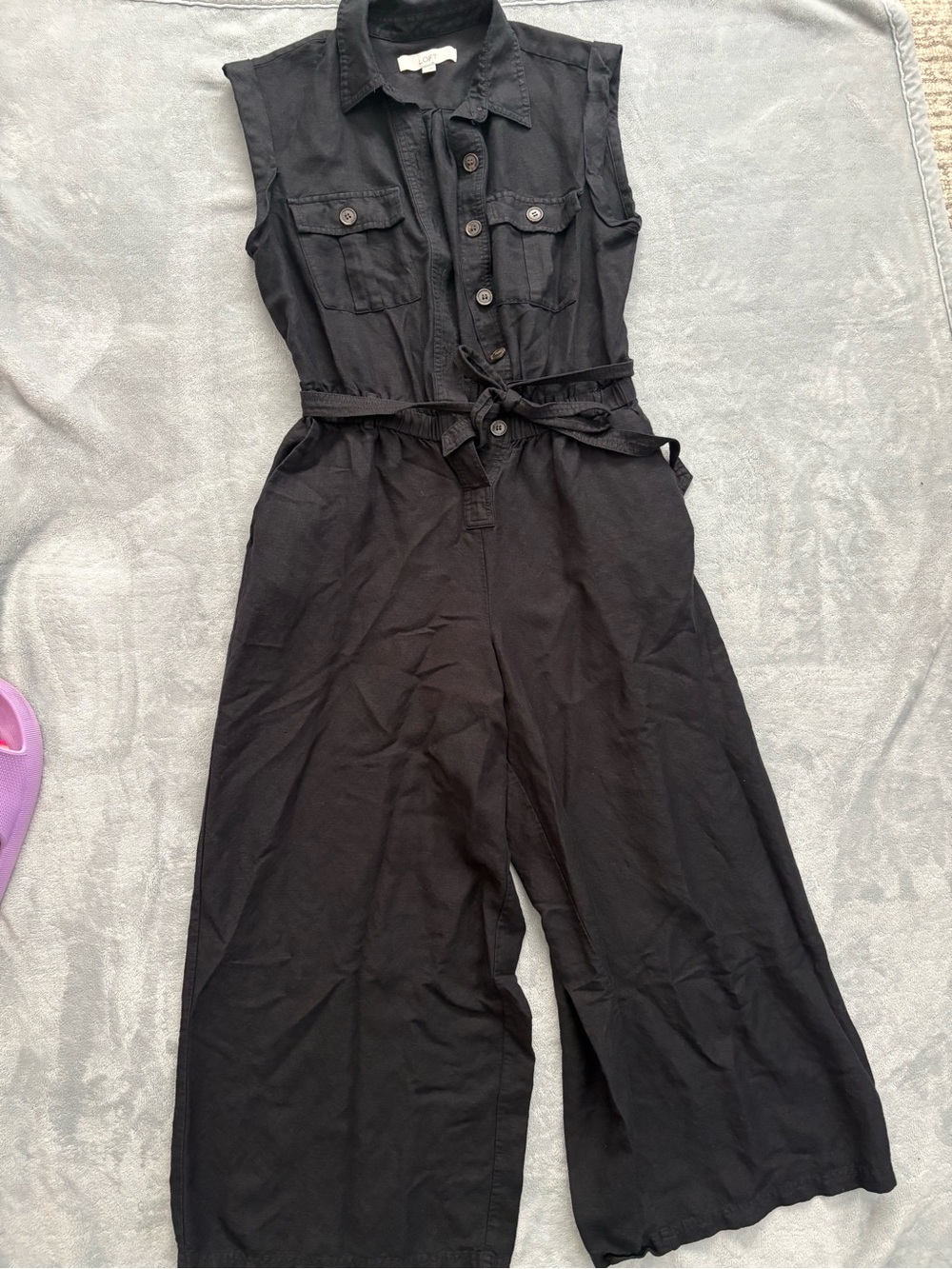 LOFT Black Sleeveless Utility Jumpsuit with Tie Waist